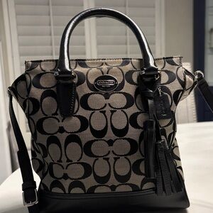 Coach Black and Cream Signature Tote